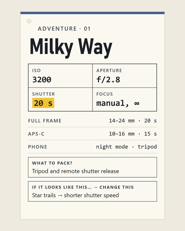 Adventure 01, Milky Way: four numbers and three columns